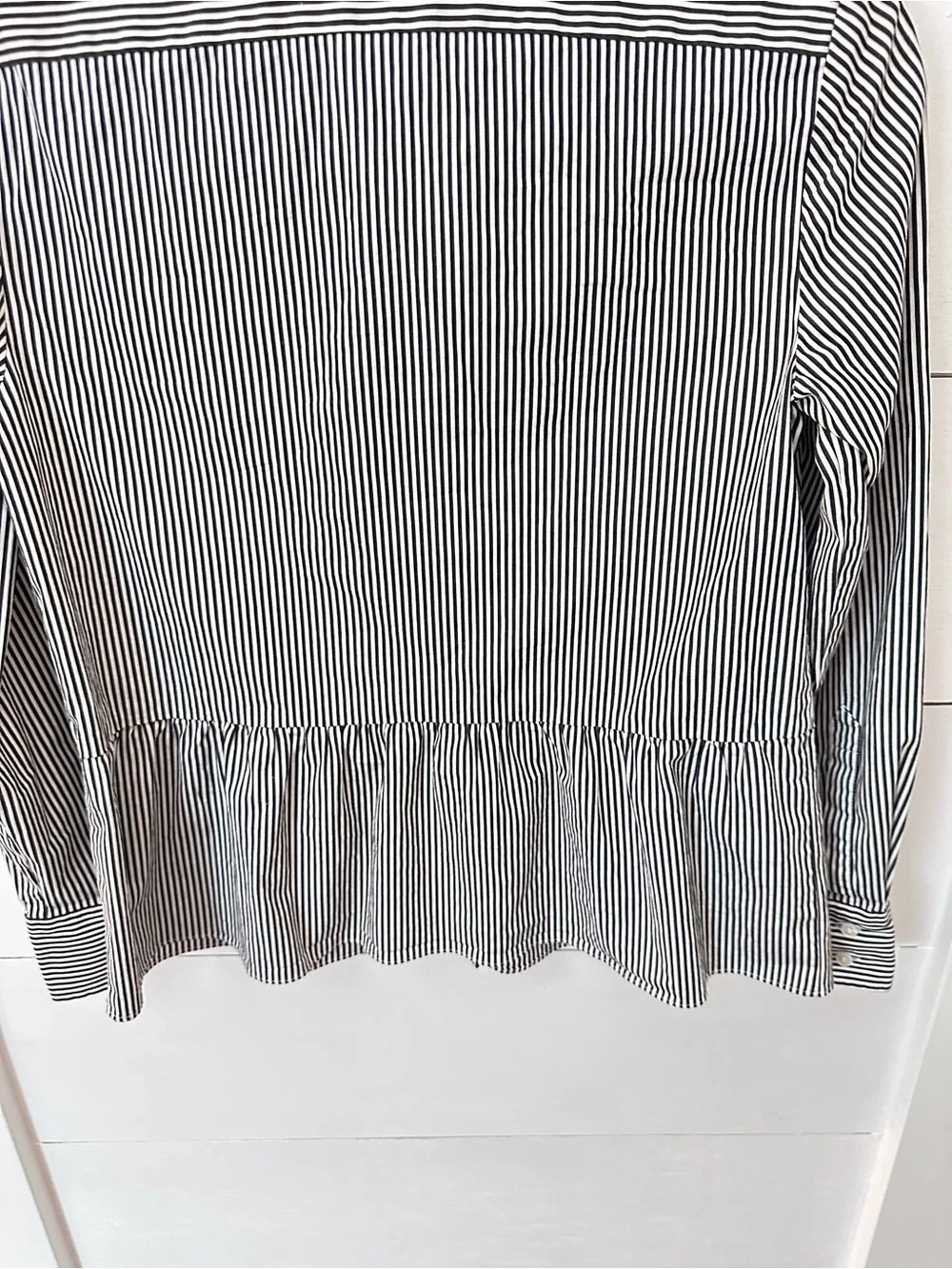 J Crew 4 striped peplum ruffle waist hidden button cotton button down workwear